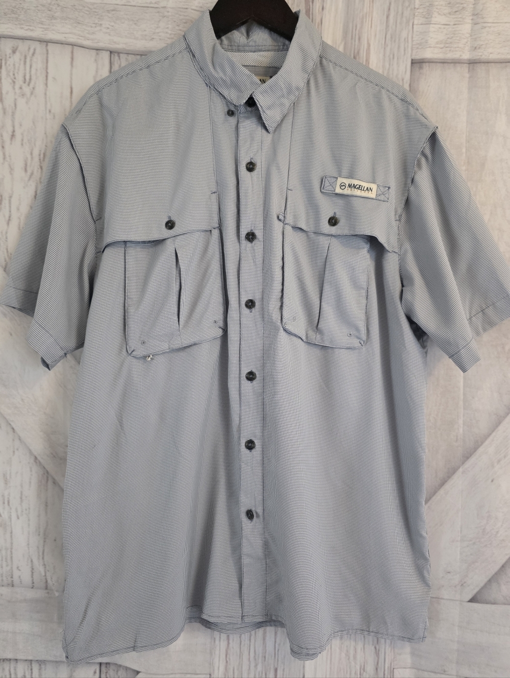 Magellan Outdoors Fish Gear Men’s L Button-Up Shirt Blue Lightweight Fishing Top